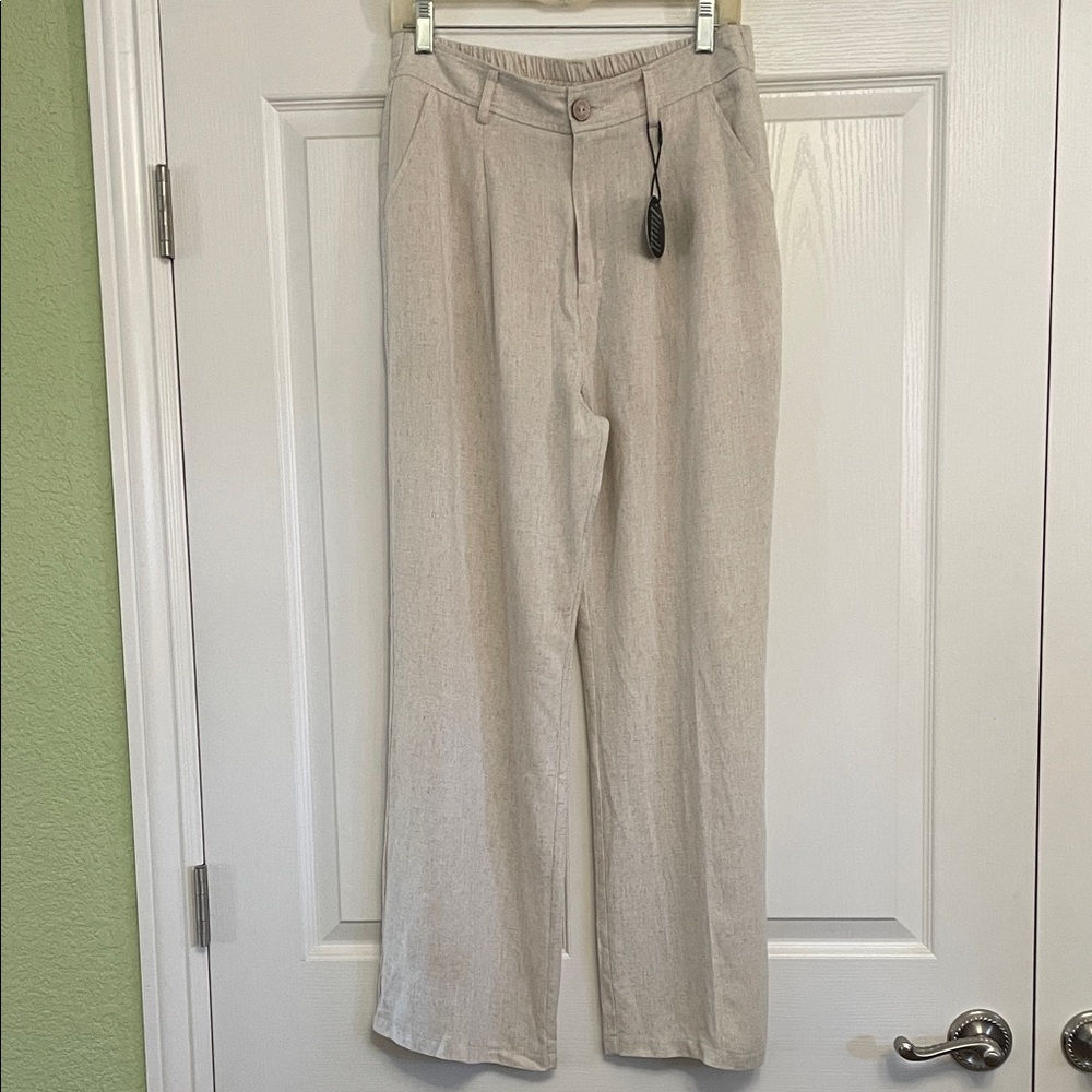 Elegant Women's Cream Linen Trousers L NWT